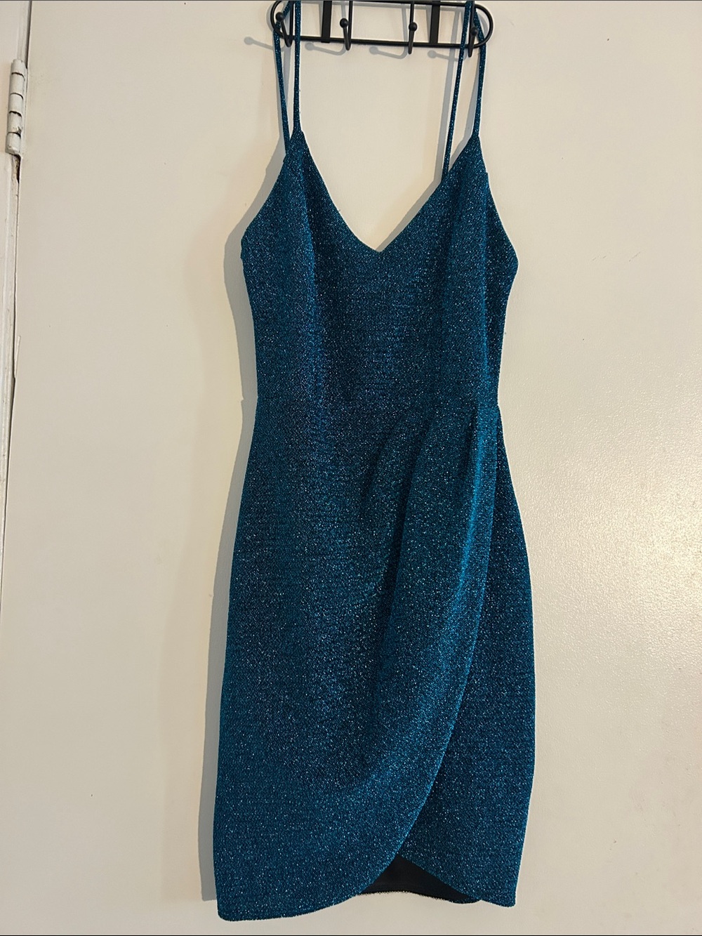 Lulu's Teal Sparkle Wrap Mini Dress